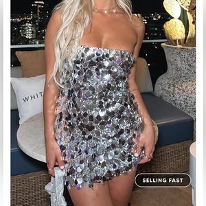 White Fox Dress, size S, disco, sequins, strapless dress